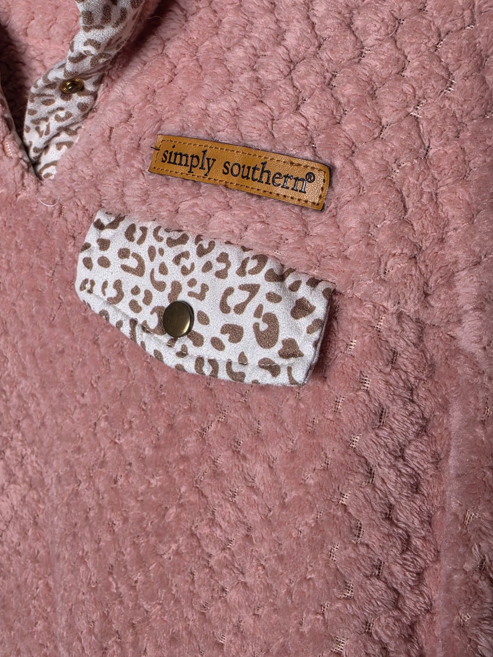 Simply Southern Ladies' Pink Sherpa Jacket with Leopard Trim - Picture 2 of 4